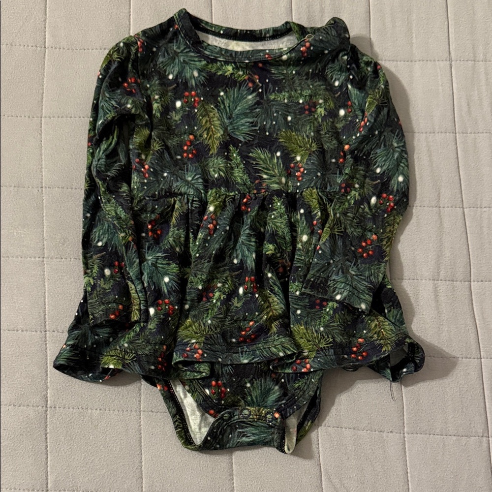 Little Crowns and capes Festive Christmas Pine Print bodysuit dress